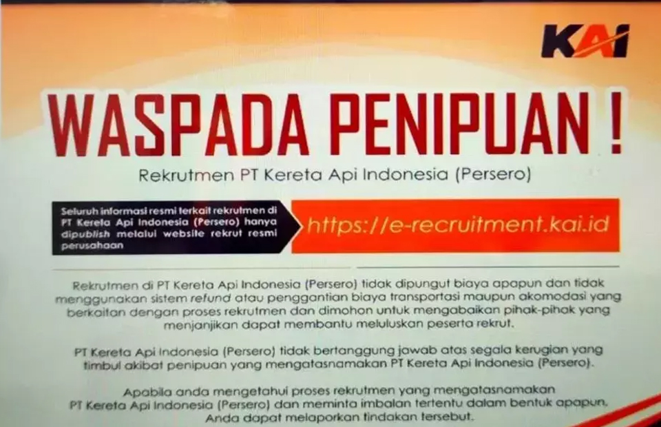 Marak Undangan Palsu, KAI Tegaskan Rekrutmen Resmi Tak Dipungut Biaya 1 undangan palsu