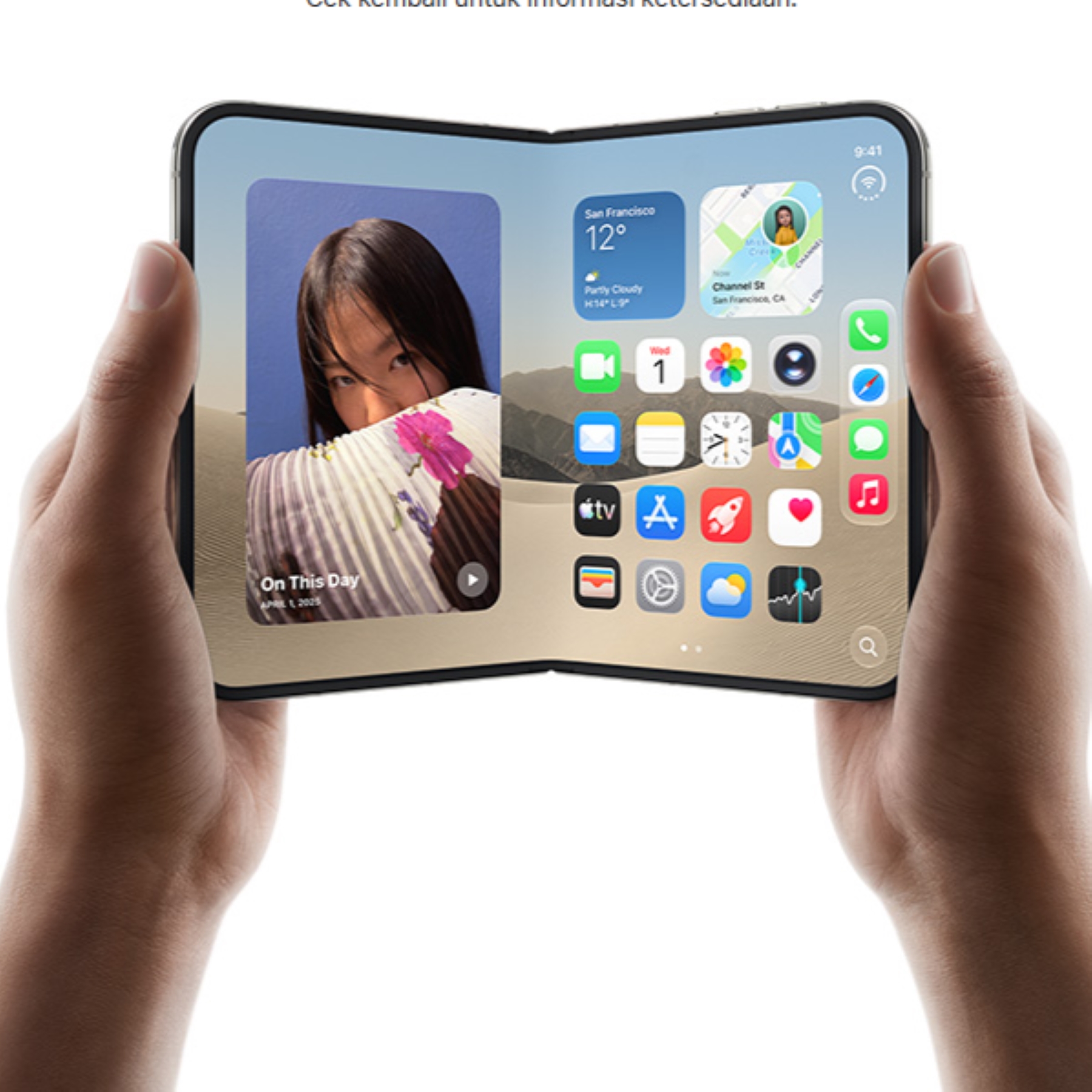 iPhone Duo dengan desain lipat, kamera Dual Fusion 48 MP, dan layar internal 7,6 inci.
