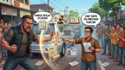 Debt collector dan debitur saat membahas penagihan cicilan kendaraan sesuai aturan hukum